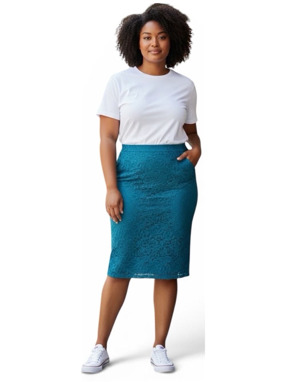 Torrid teal stretch lace midi pencil skirt size 4 (26) NWT